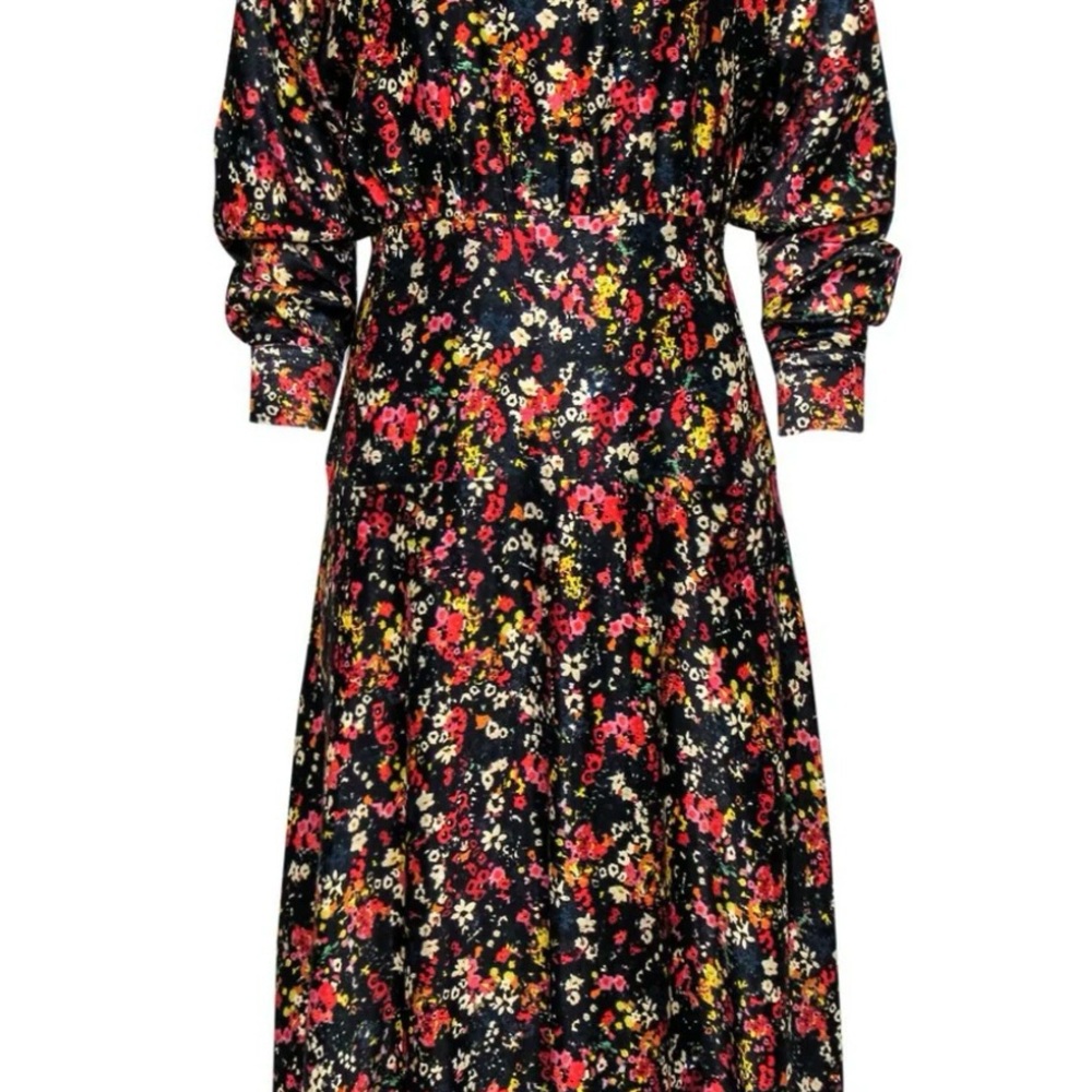 Something Navy - Black & Multicolor Floral Print Mock Neck Maxi Dress Size Small